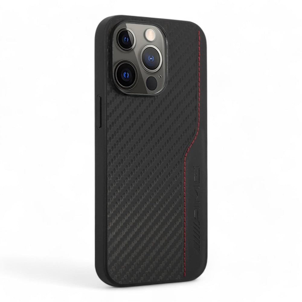 Estuche Amg  Hc Pu Carbon & Leather & Red Stitching Iphone 14 Pro Max Color Negro