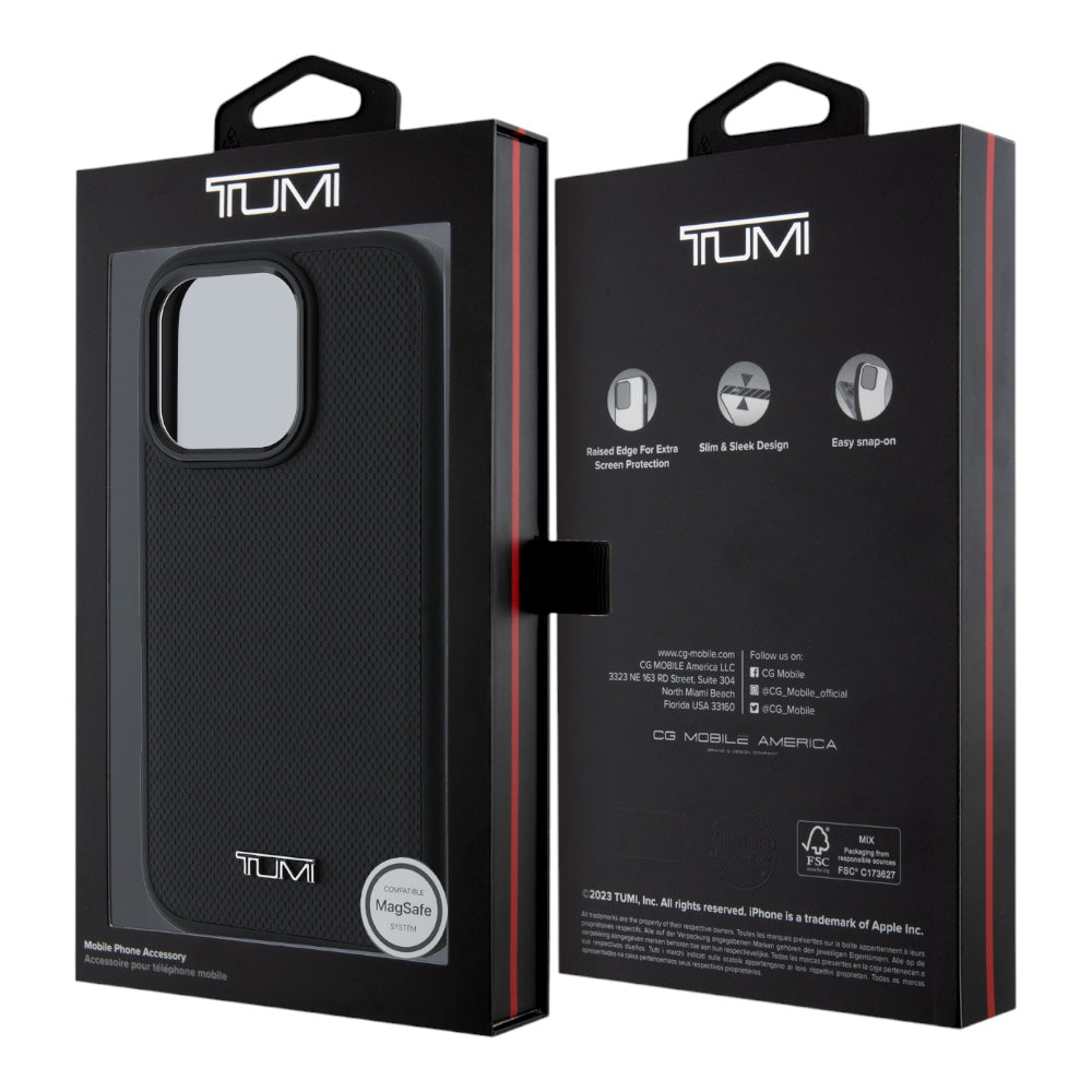 Estuche tumi skin iphone 16 pro max tumi hc magsafe leather balistic pattern black color negro