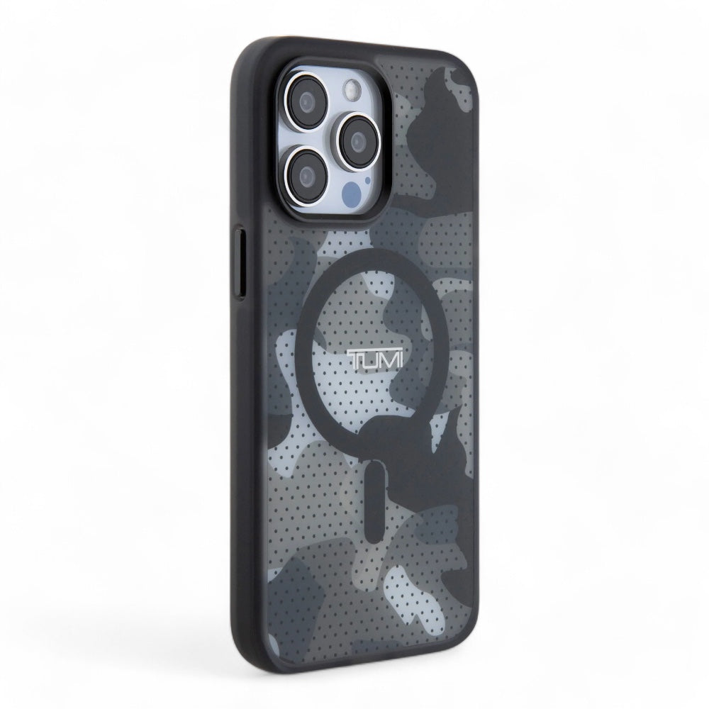 Estuche tumi hc frosted magsafe transparent mesh camo iphone 15 pro max color negro