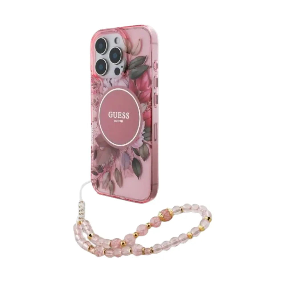 Guess hc magsafe iml flowers with pearl strap pink iphone 16 pro  Shop name