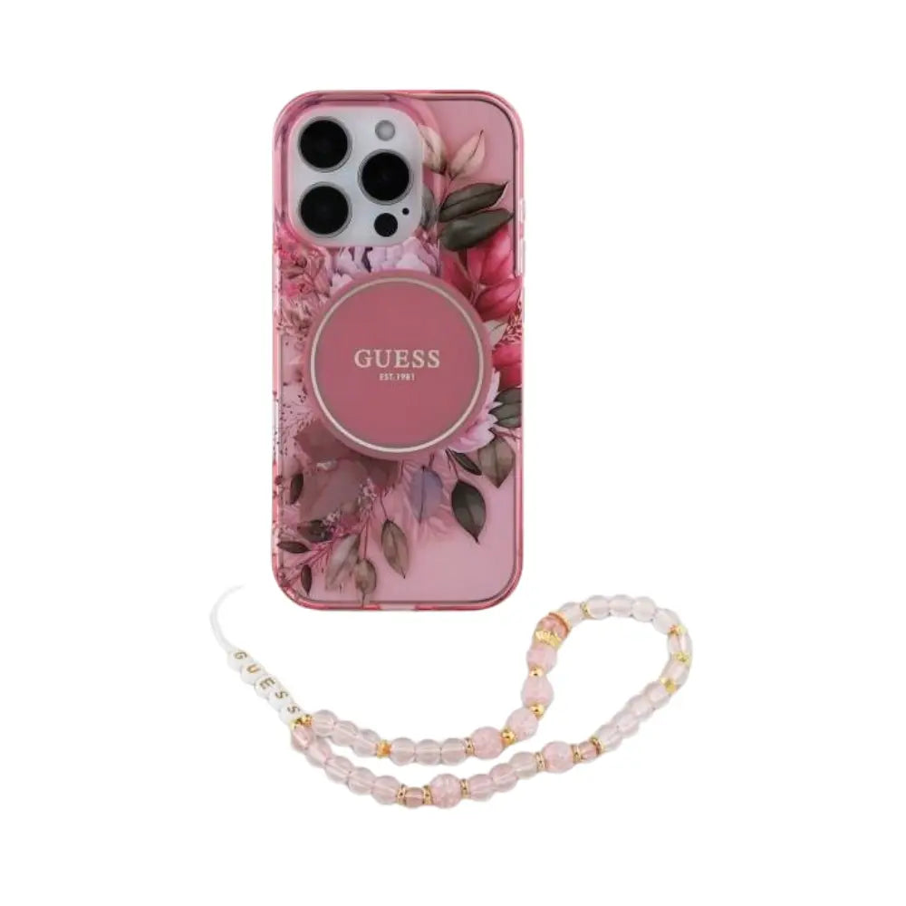 Guess hc magsafe iml flowers with pearl strap pink iphone 16 pro  Shop name