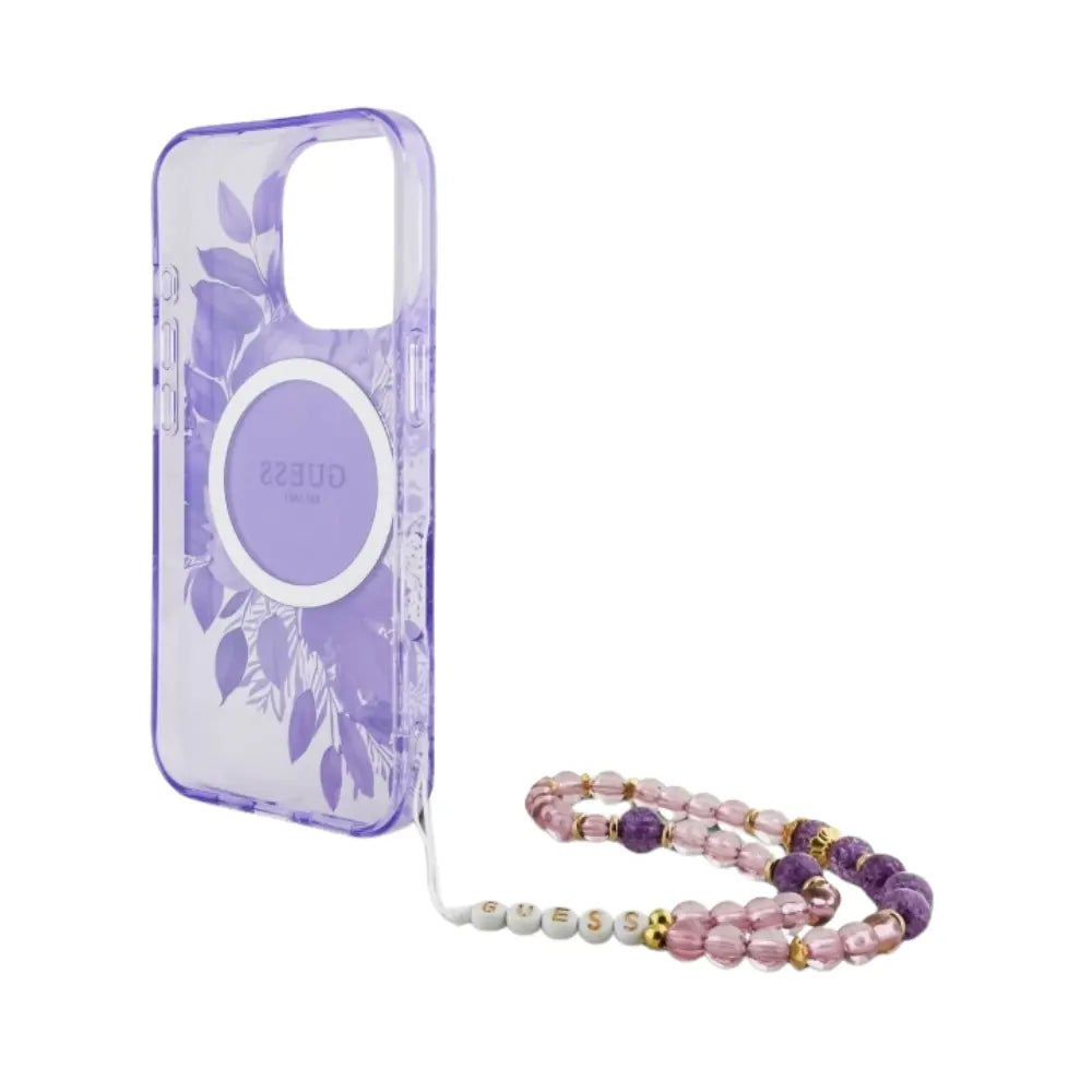 Guess hc magsafe iml flowers with pearl strap purple iphone 16 pro  Shop name