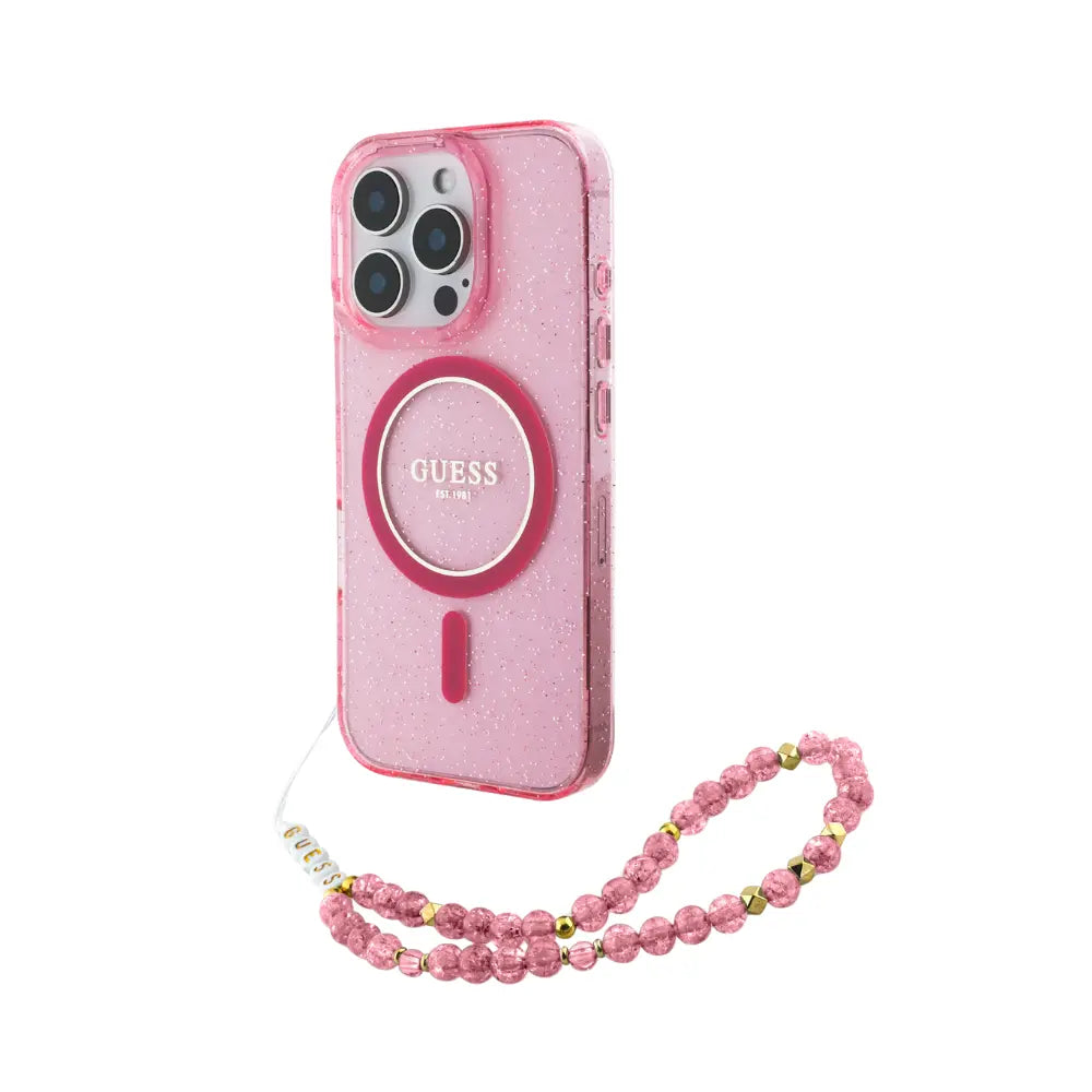 Guess hc magsafe iml glitter with pearl strap pink ip16 pro iphone 16 pro  Shop name