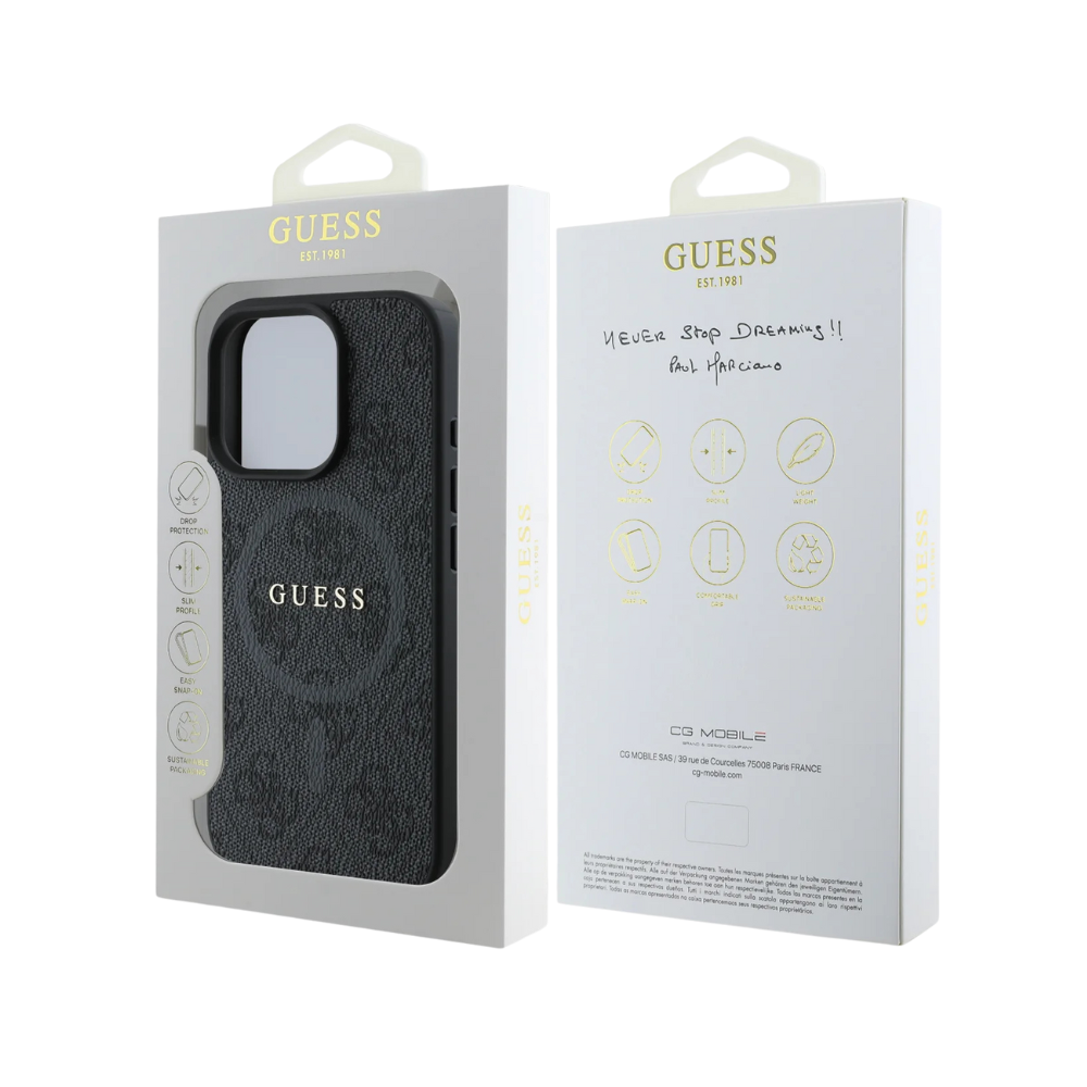 Guess hc magsafe pu 4g ring classic logo black iphone 16 pro max