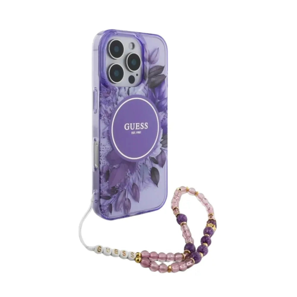 Guess hc magsafe iml flowers with pearl strap purple iphone 16 pro max  Shop name