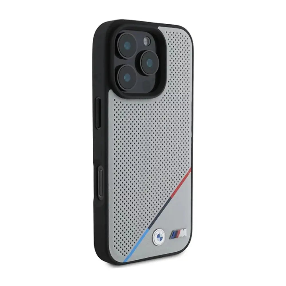 BMW hc m magsafe pu perforated tricolor line grey iphone 16 pro  Shop name