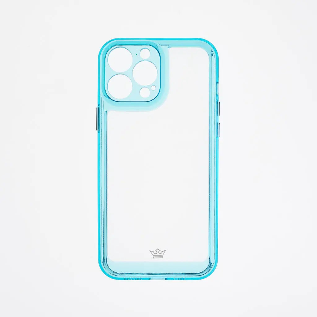 Estuche transparente turquesa para Apple iPhone 13 Pro Max.