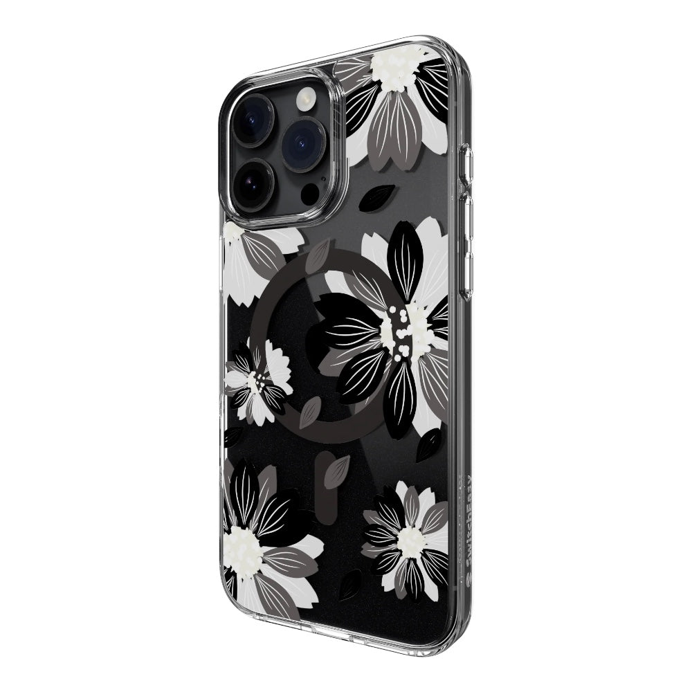 Estuche switcheasy skin iphone 16 pro style m pattern shockproof case for 2024 iphone 3 lenses Black Flower color multicolor