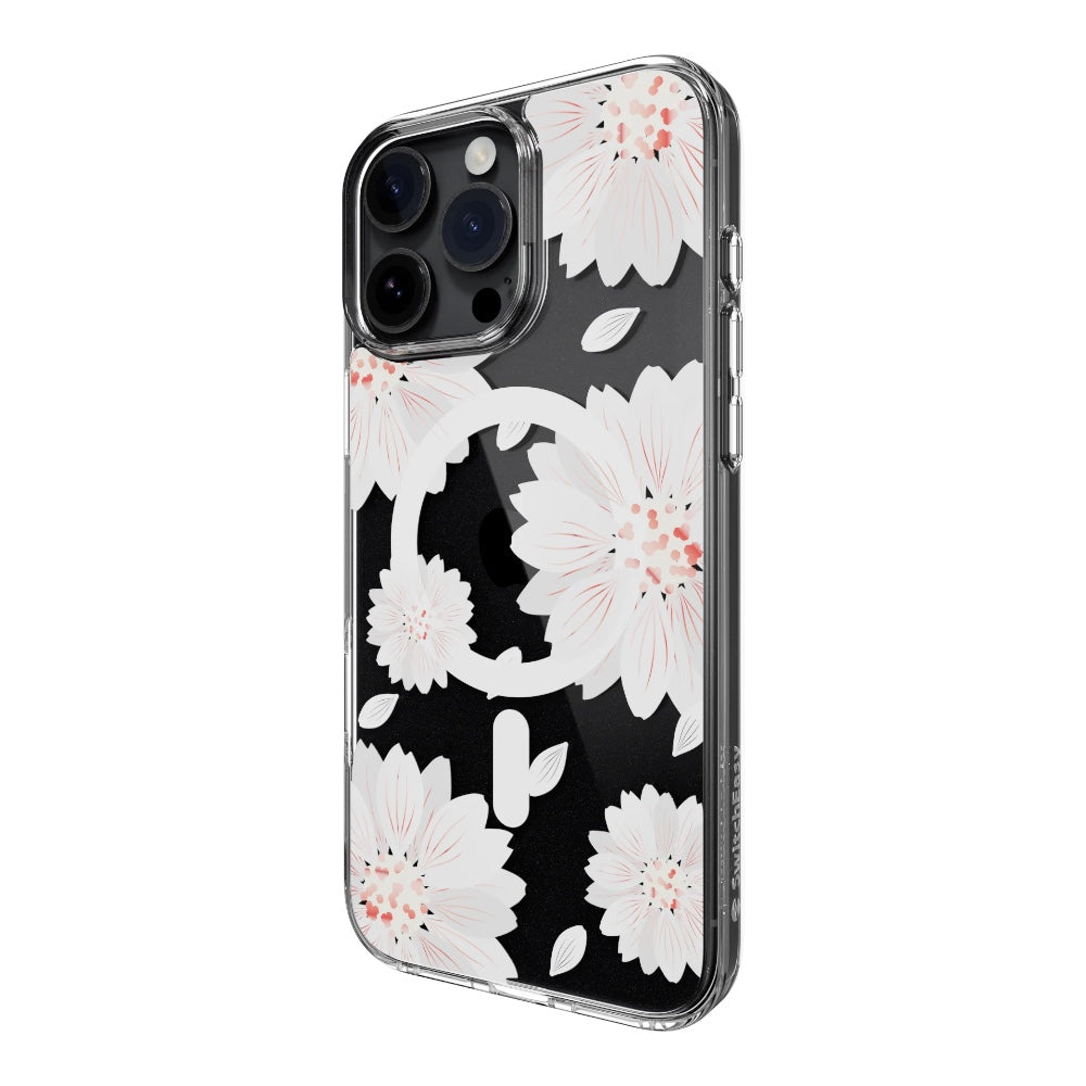 Estuche switcheasy skin iphone 16 pro max style m pattern shockproof case for 2024 iphone 3 lenses large white flower color multicolor