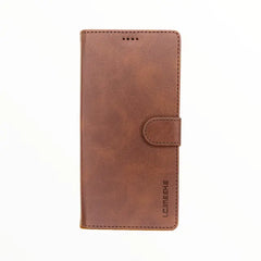 estuche cartera LC Imeeke folio color café para Samsung A01 con porta tarjeta y libreta