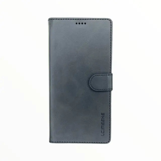 Estuche de cartera LC Imeeke folio negro para Samsung A01 con porta tarjeta.