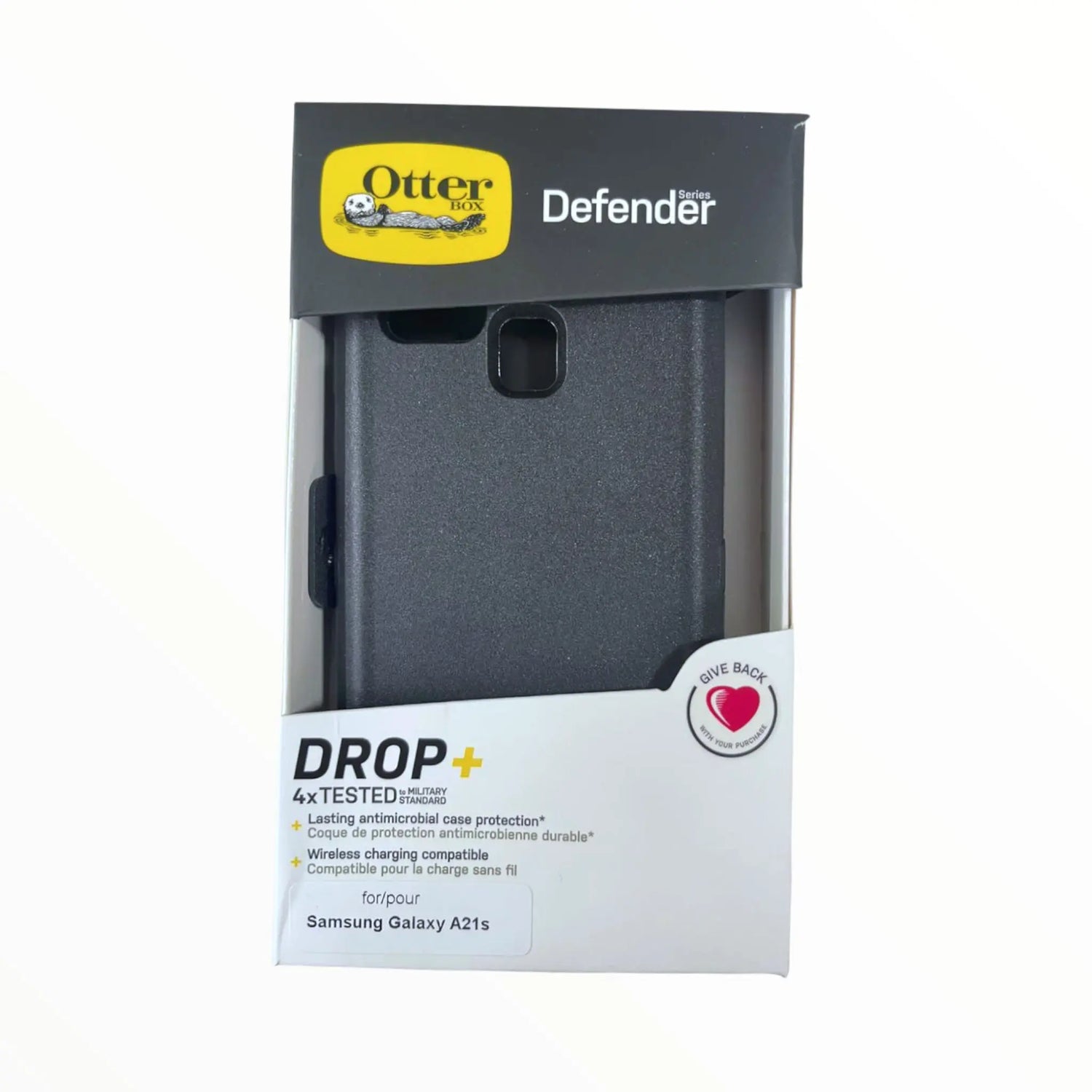 Funda OtterBox Defender para Samsung A21S en color negro, triple capa de protección.