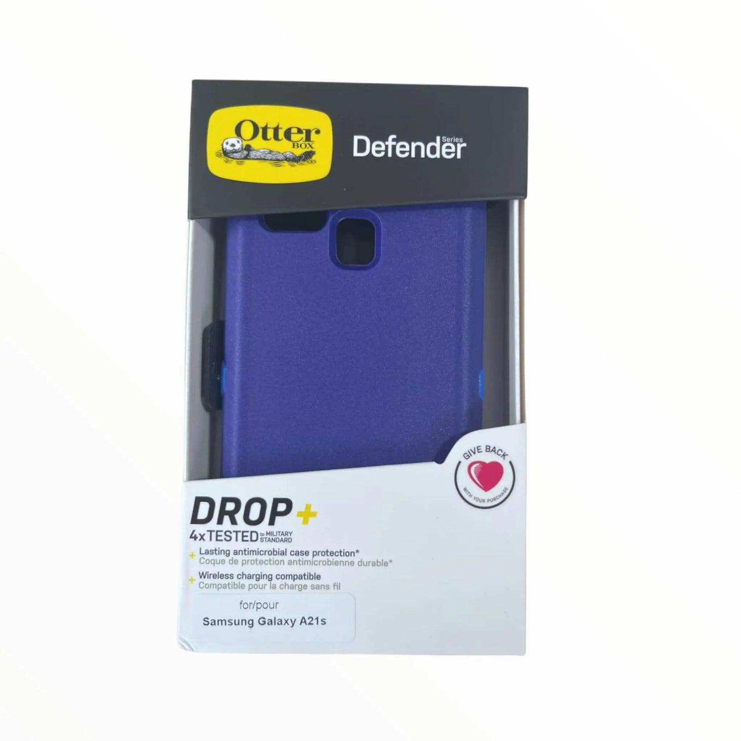 Estuche de protección Otterbox Defender para Samsung A21s en color azul.