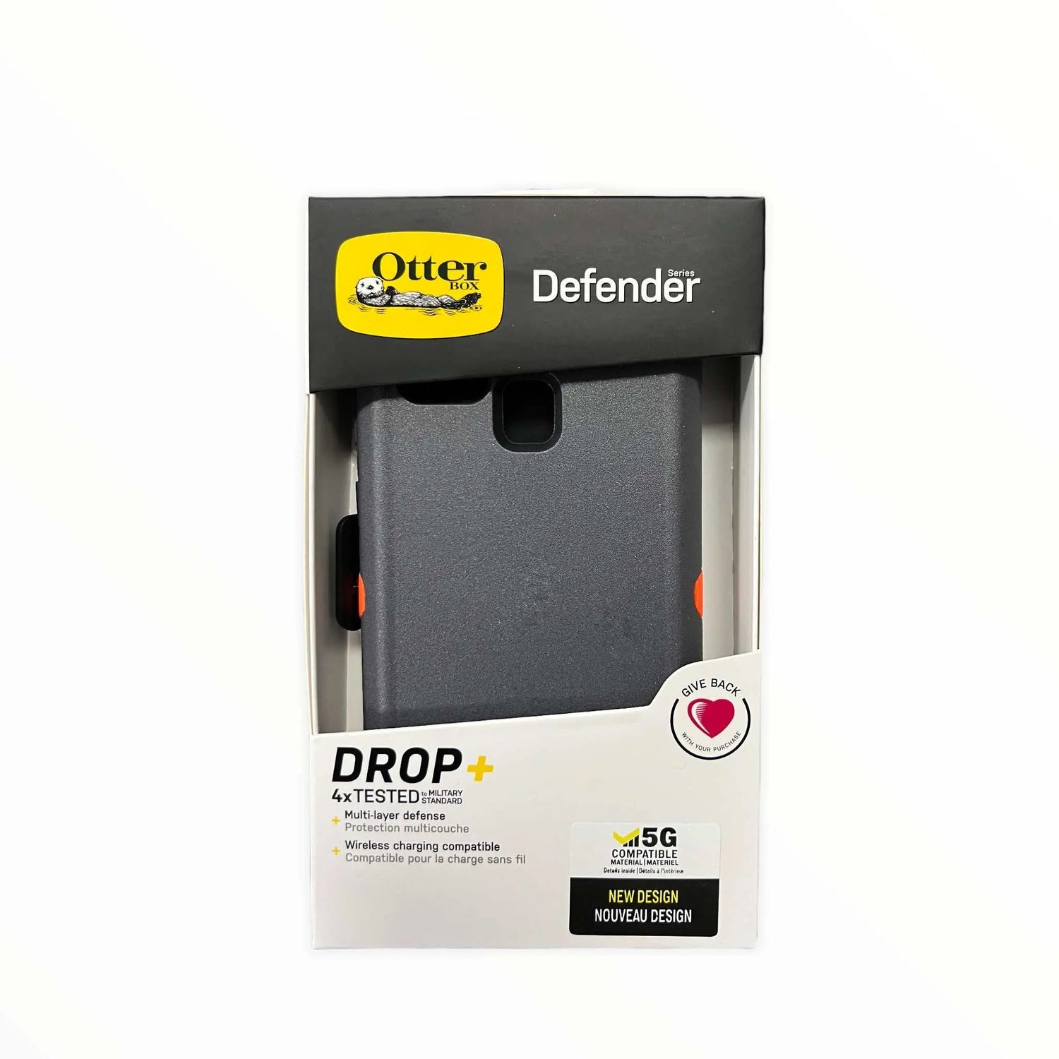 Estuche de protección Otterbox Defender para Samsung A21s en gris y naranja.