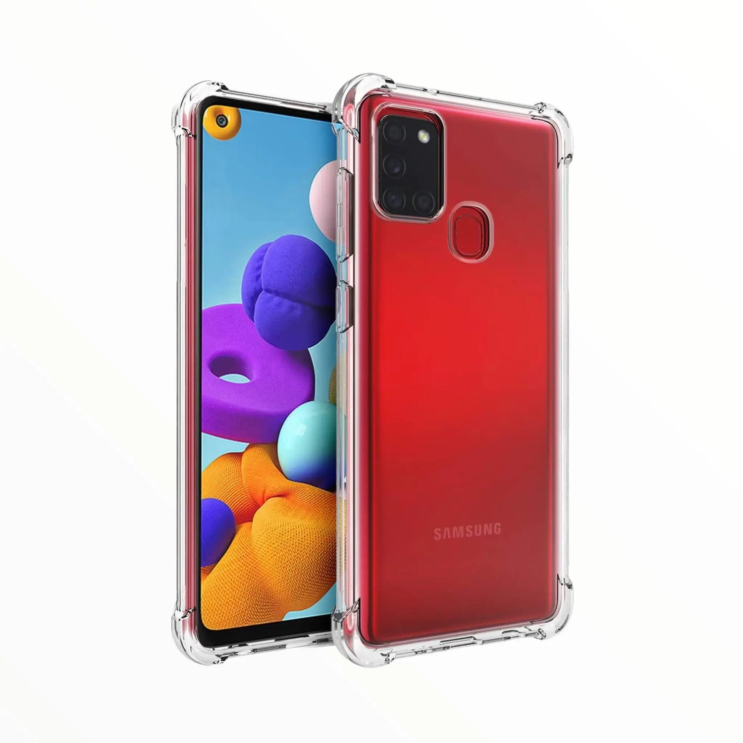 Estuche transparente reforzado para Samsung A21s, estilo y protección.