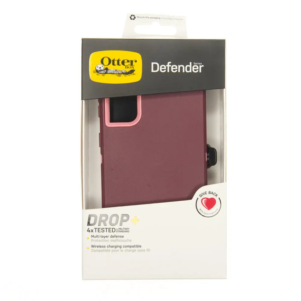 Estuche protección Otterbox Defender Samsung A72 color rojo rosado en empaque.