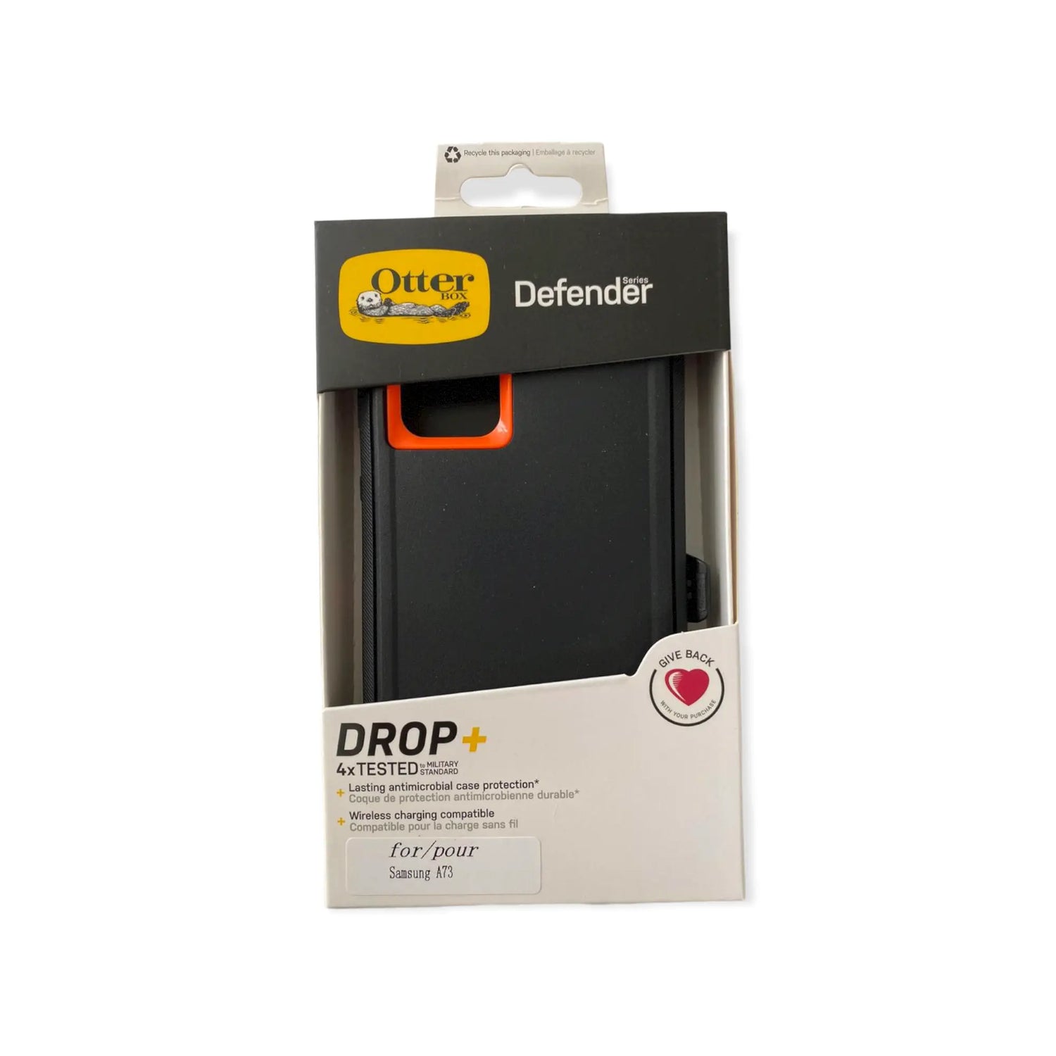 Estuche de protección OtterBox Defender negro y naranja para Samsung A73.