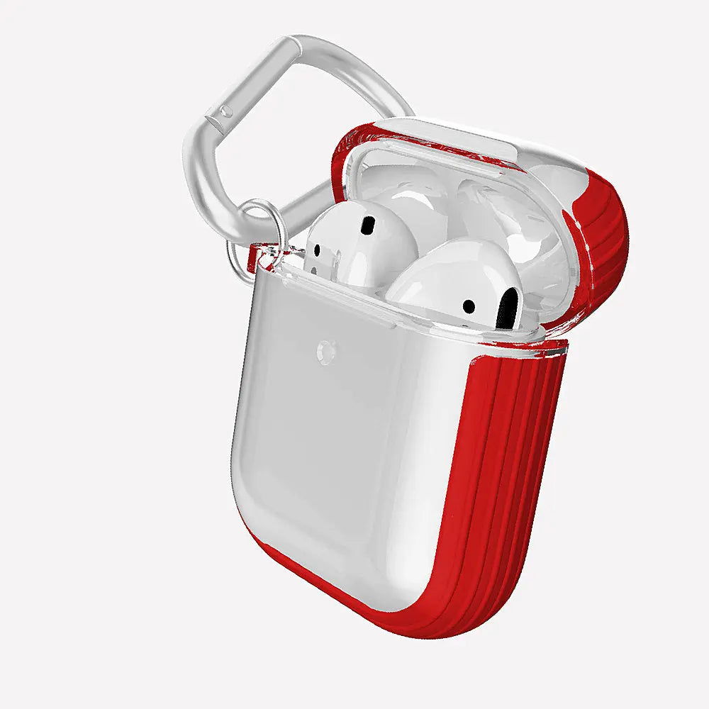 Estuche proteccion Xdoria Defense Clear para AirPods 1 y 2 en color rojo.