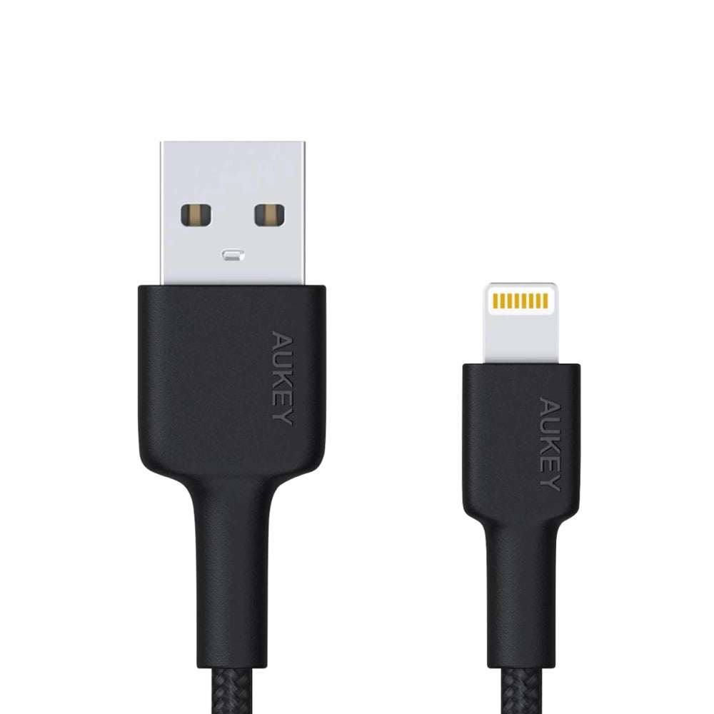 Cable Aukey Adaptador de 2Mts Nylon Negro USB a Lightning.