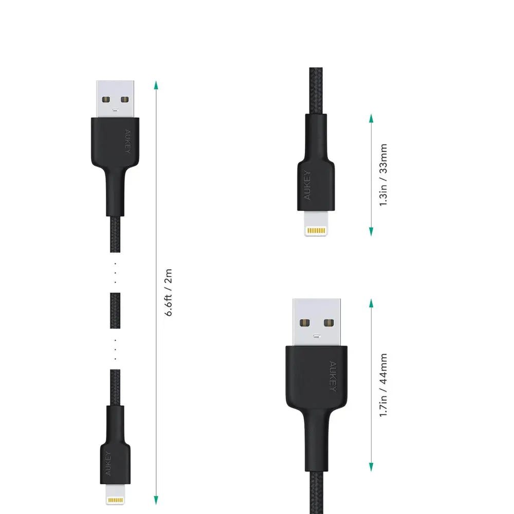 Cable aukey adaptador de 2mts brained nylon usb a a lightning color negro  Shop name