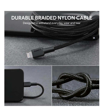 Cable Aukey Adaptador De 2Mts Brained Nylon Usb A A Lightning Color Negro