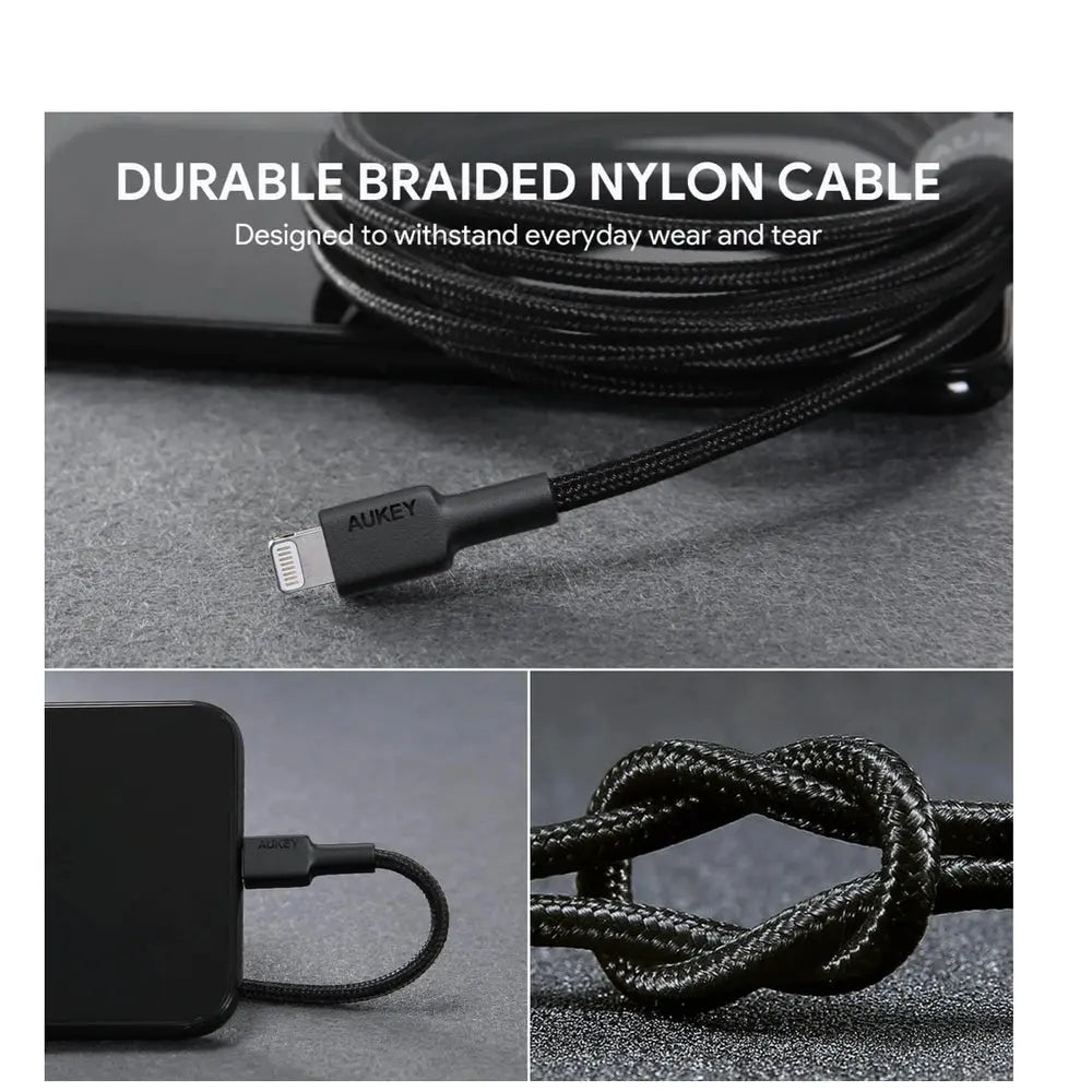 Cable aukey adaptador de 2mts brained nylon usb a a lightning color negro  Shop name