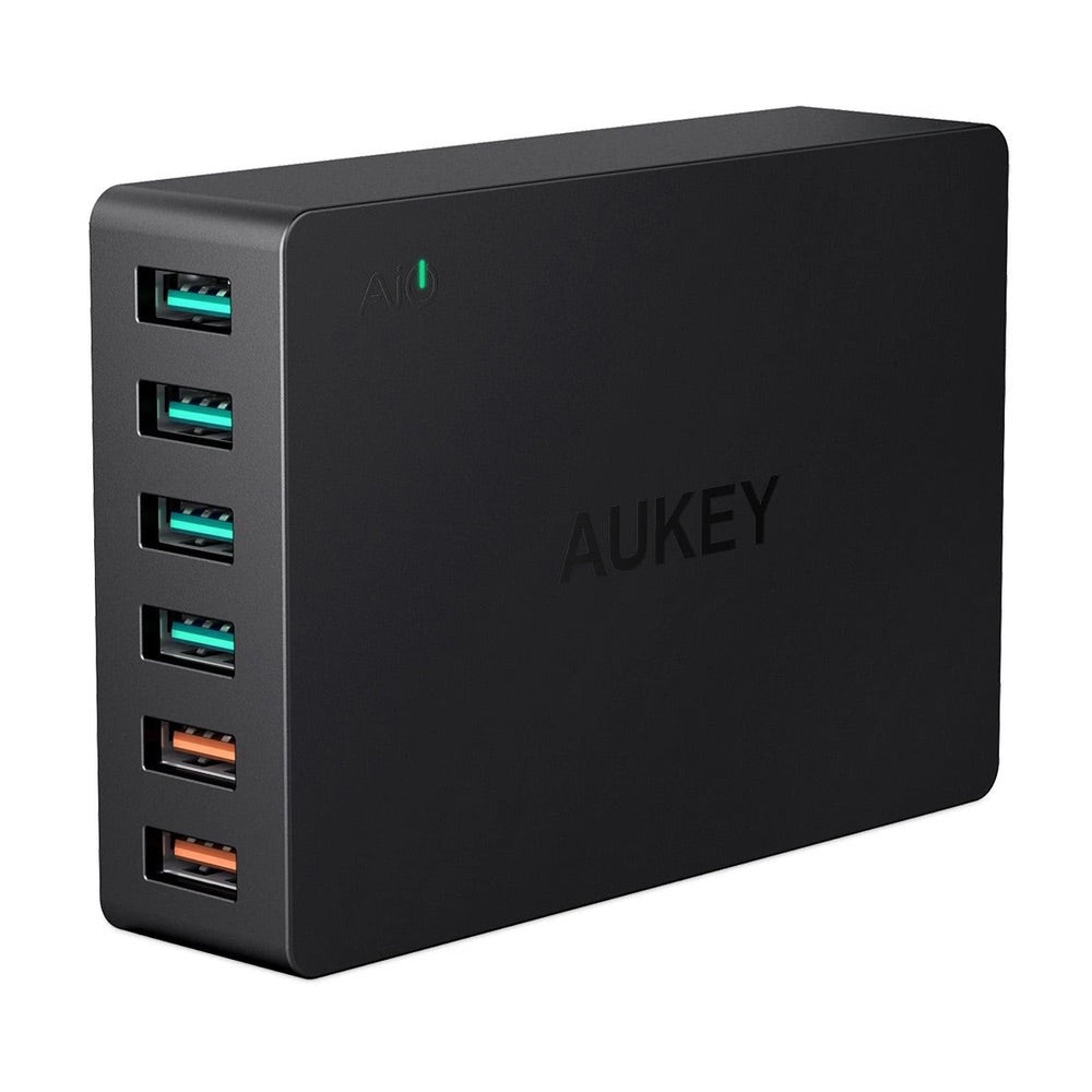 Cargador Aukey Estación 6 Puertos 60W Con Chip Intelite QC 3.0 USB Charging Station