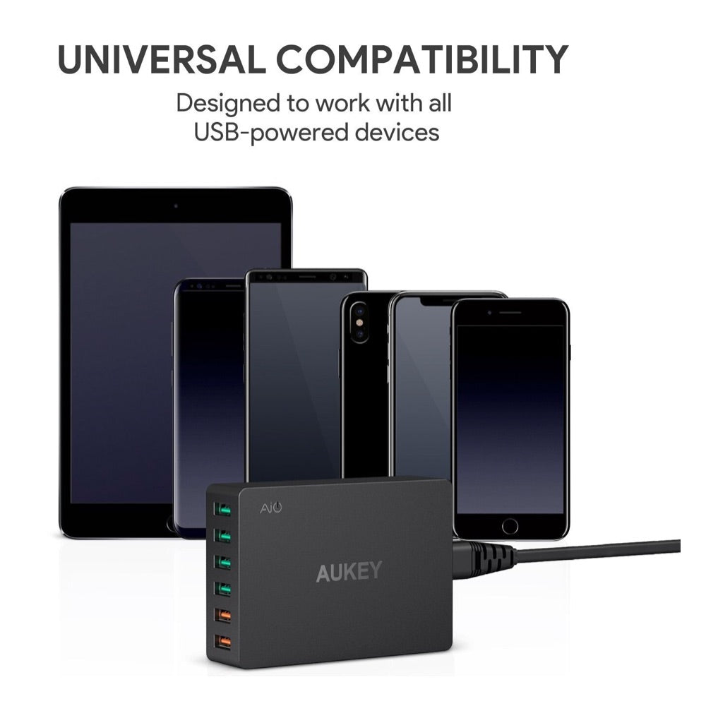 Aukey Charger Station 6 Port 60W With Intelite Chip Qc 3.0 Usb Charging Station