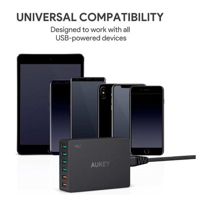 Cargador Aukey Estacion 6 Puertode 60W Con Chip Intelite Qc 3.0 Usb Charging Station