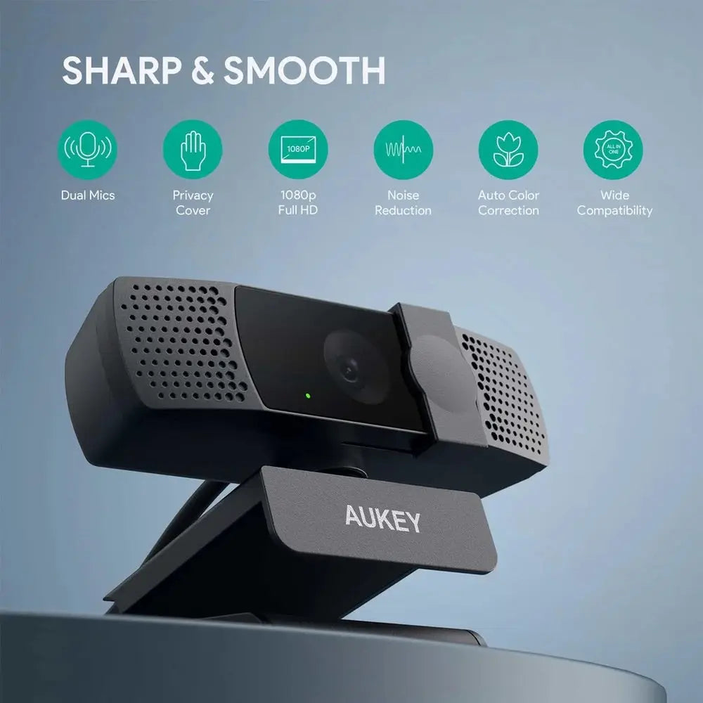 Gadget aukey webcam camara para computadora de 1080p con enfoque automatico color negro  Shop name