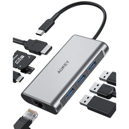 Aukey 8 in 1 USB C Hub Adapter for Tablet or Computer