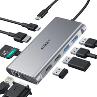 Adaptador Aukey Hub 10 En 1 Con Usb C Hdm 4K Y Vga Color Plateado - MUNDO ACCESORIOS (B2C)