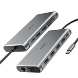 Adaptador aukey hub 12 en 1 con usb c hdm 4k dual ethernet y vga color plateado