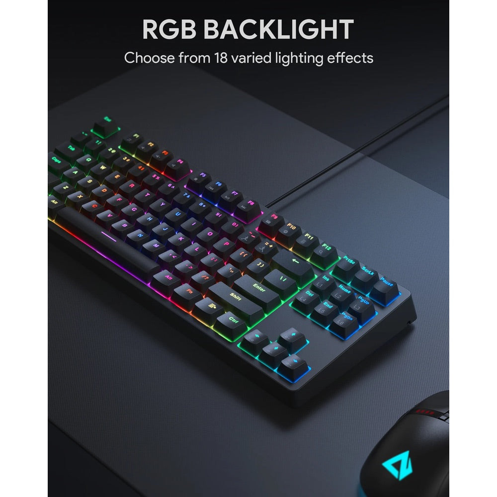 Gadget aukey gaming kmg14 mechanical keyboard blue switchecompact 87key with software color azul