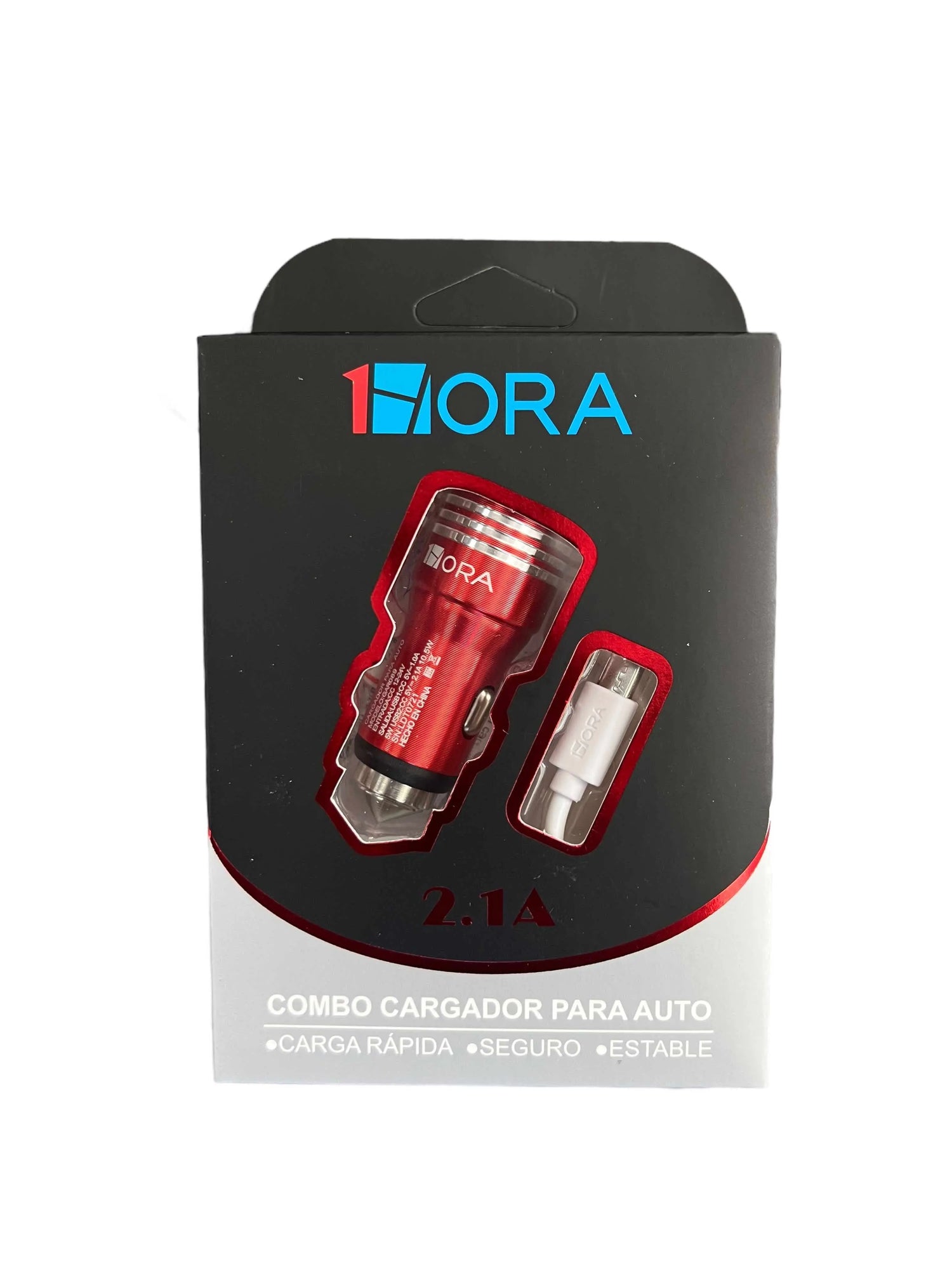 Cargador rápido de 1 hora para auto con Micro USB V8 en color rojo.