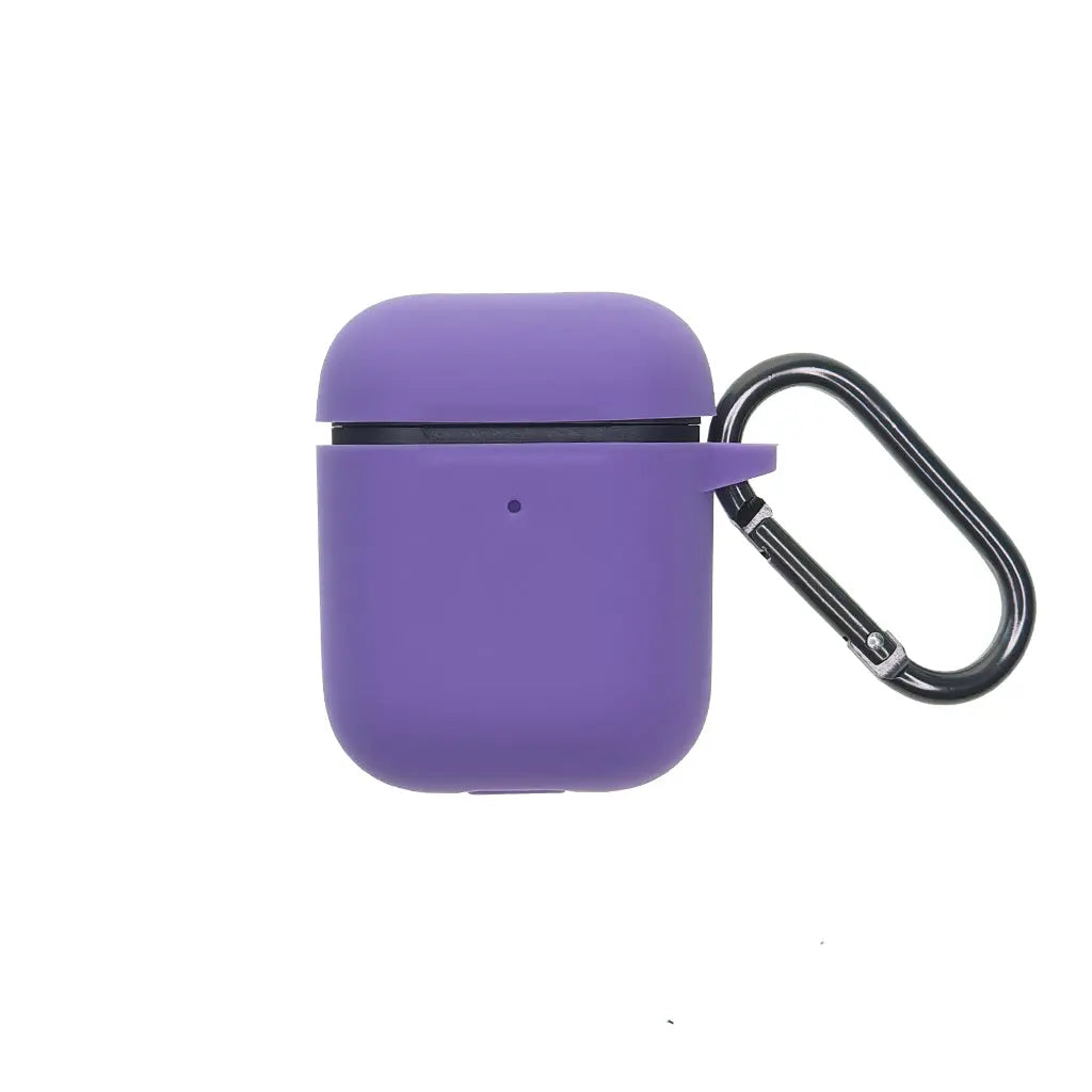 Estuche de silicona grueso morado para AirPods 1/2 de Apple con mosquetón.