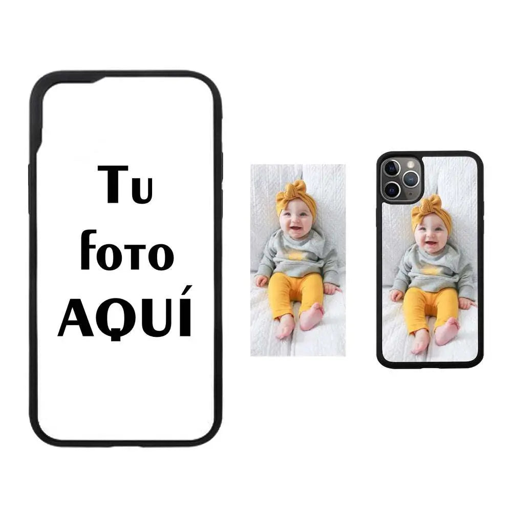 Estuche TPU transparente para iPhone 11 Pro Max, ideal para sublimación y personalización, mostrando foto de bebé en diseño único.