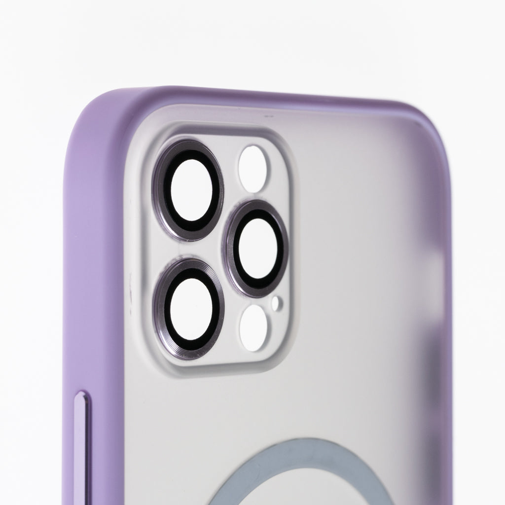 Estuches Vidrio Templado El Rey Magsafe Con Marco De Vidrio Templado De Camara Trasera Apple Iphone 12 Pro Max Color Morado - MUNDO ACCESORIOS