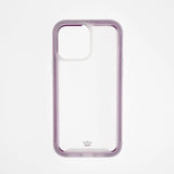 estuche transparente para iPhone 13 Pro y 13 Pro Max color morado con super bumper de alta protección