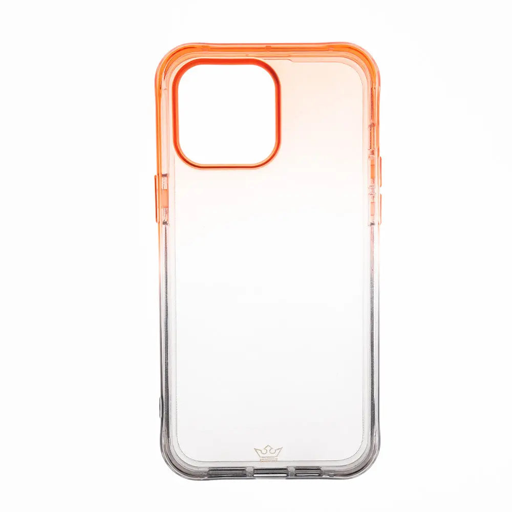 estuche clasico el rey marco degradé para iPhone 14 Plus en naranja y gris, diseño moderno y protección superior