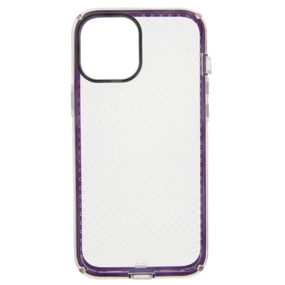 Estuche protector morado y transparente para iPhone 12 Pro Max, resistente a caídas de 2.10 metros.