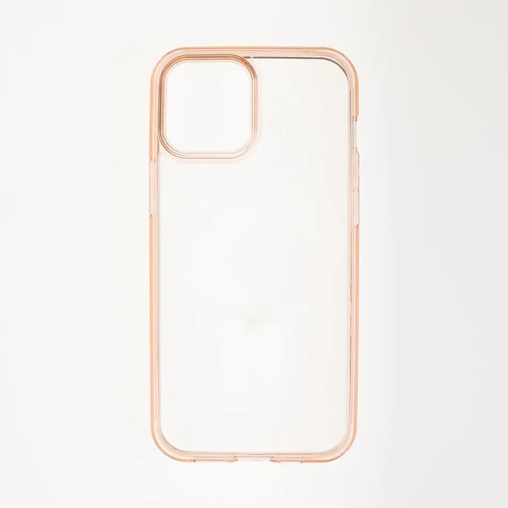 Estuche transparente y rosado Spigen con marco resistente para iPhone 12 Pro Max.