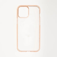 Estuche transparente y rosado Spigen con marco resistente para iPhone 12 Pro Max.