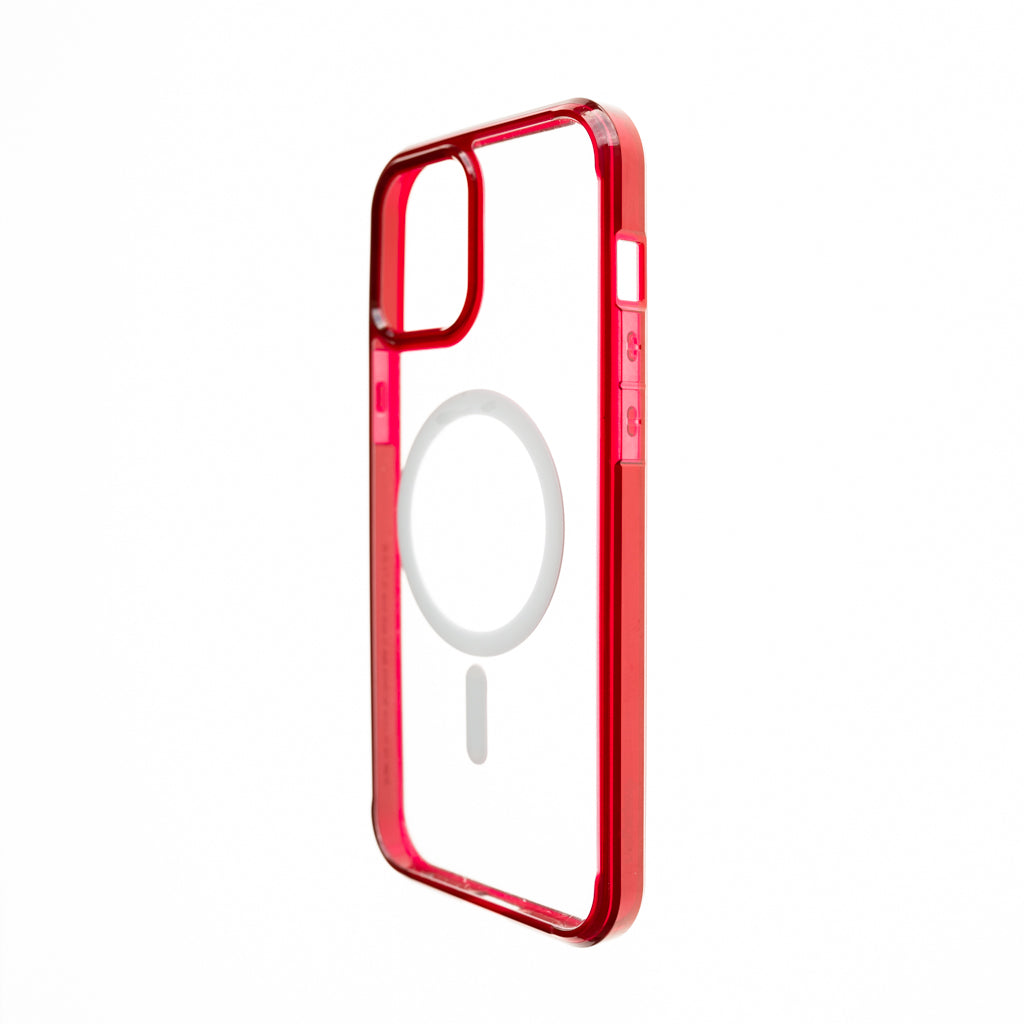 estuches clasico spigen magsafe marco apple iphone 13 color rojo / transparente