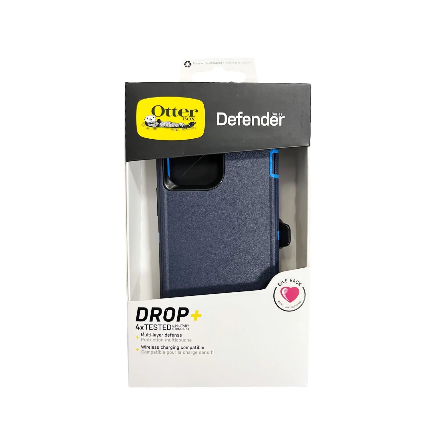 Estuche OtterBox Defender azul para iPhone 13 Pro Max, resistente con acceso completo a puertos.