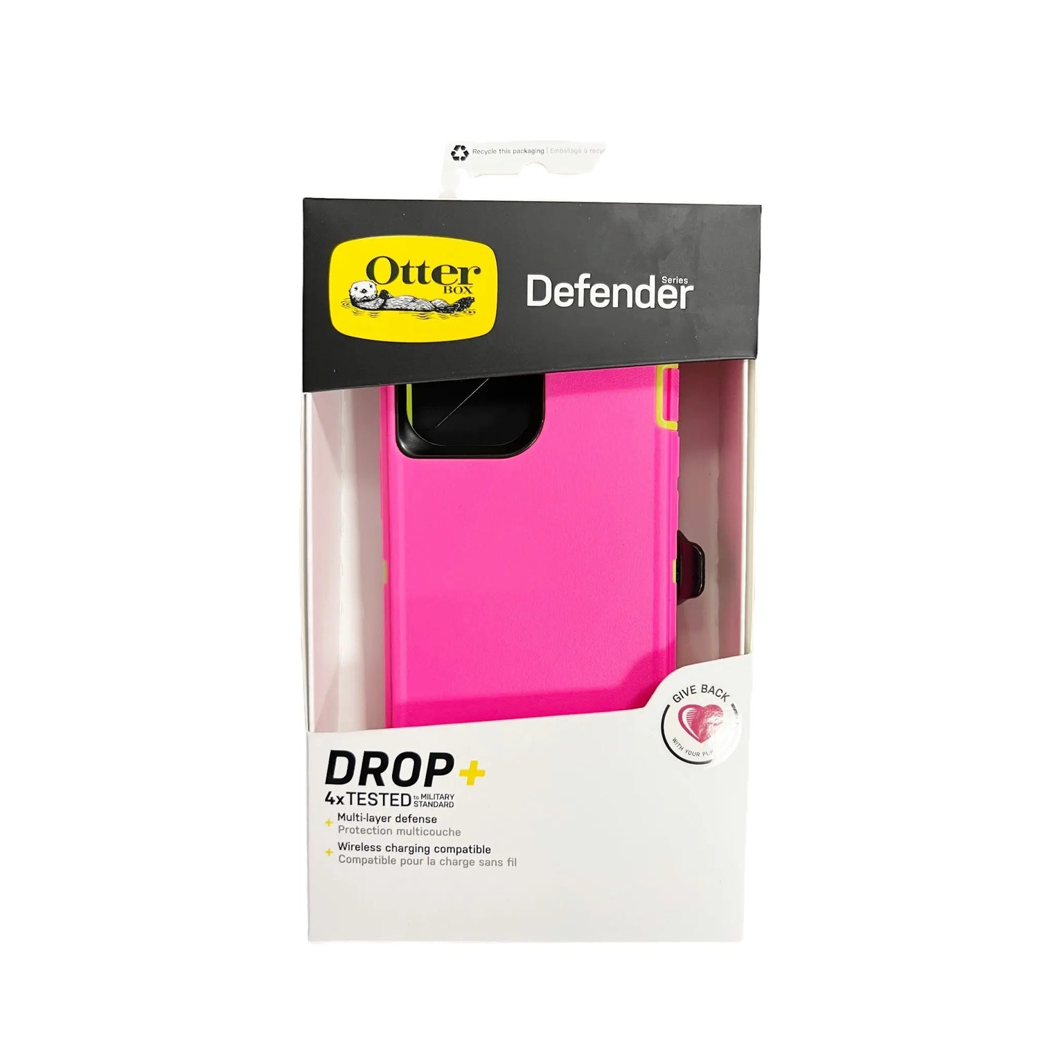 Estuche de protección OtterBox Defender para iPhone 13 Pro en rosa y verde.