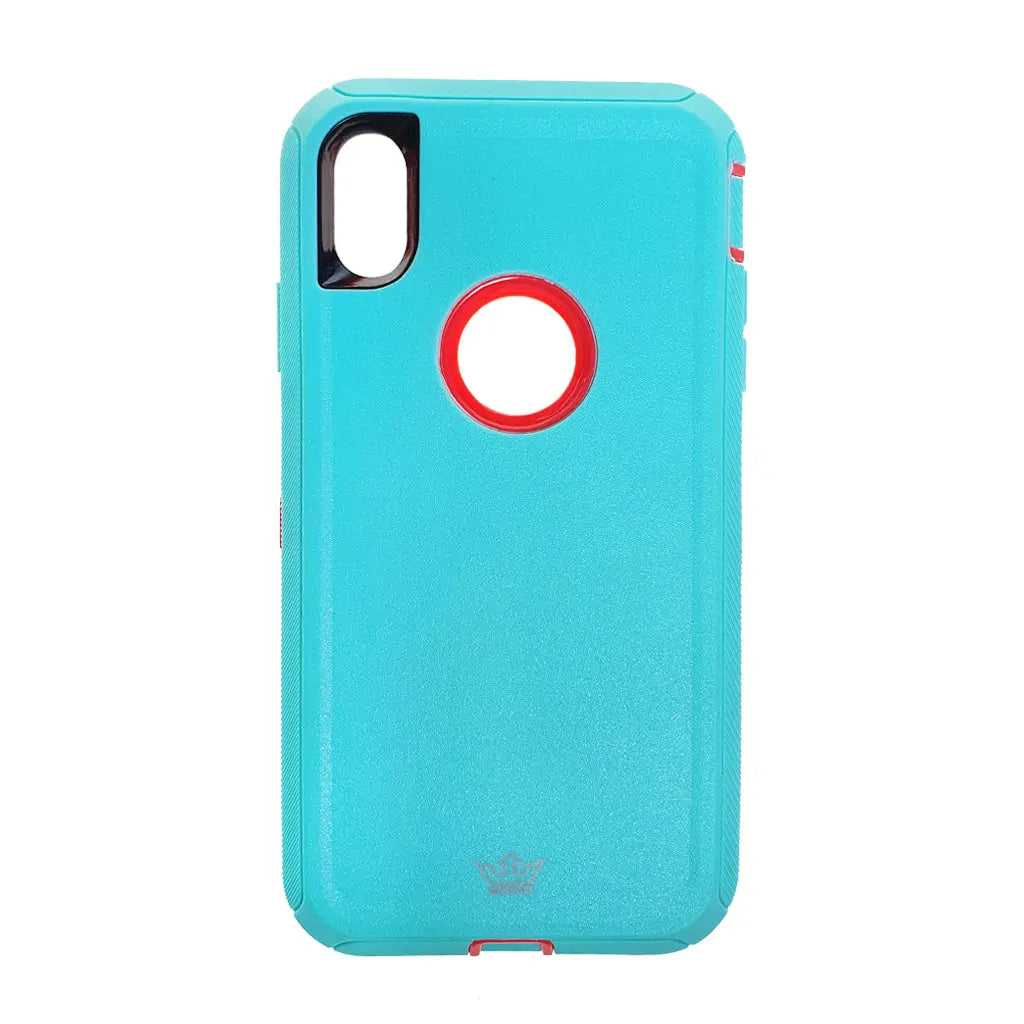 estuche protector El Rey Defender para iPhone XS Max en color turquesa y rosado