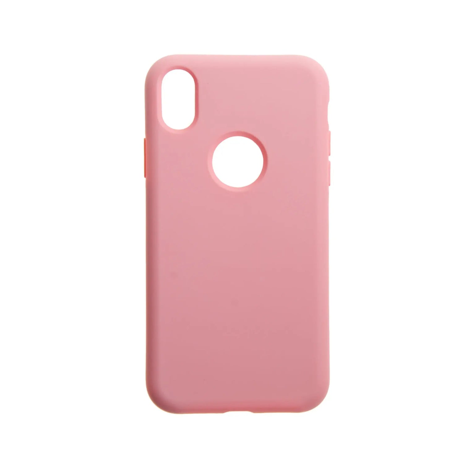 Estuche de silicona rosa para iPhone XS, diseño ajustable y protección ligera.