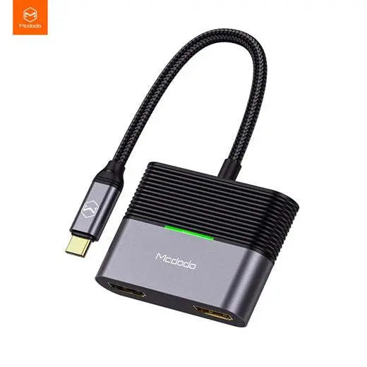 Cable Mcdodo Adaptador Type C a HDMI, diseño compacto, dos puertos HDMI hembra, imagen y audio 4K.