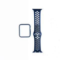 Accesorio pulsera Nike con bumper para Apple Watch 38 mm, color azul y blanco.